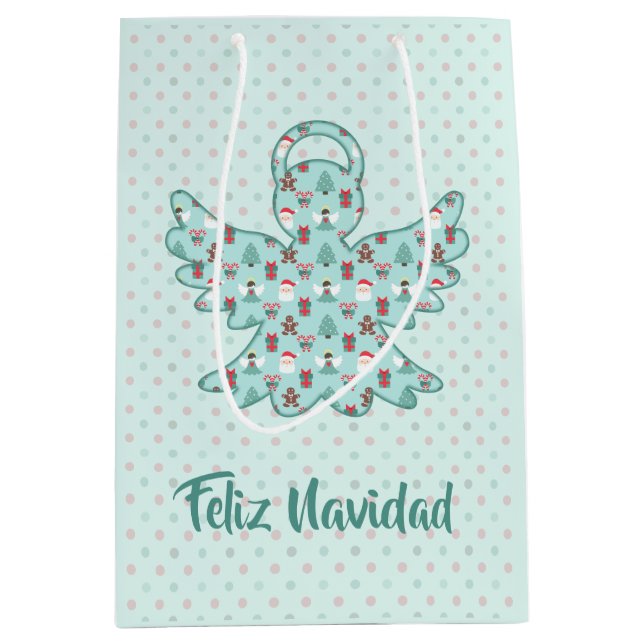 Navidad Angel Cutout Medium Gift Bag (Front)
