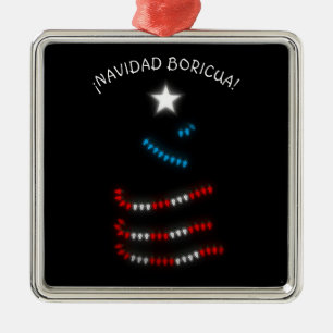 Navidad Boricua Puerto Rico Merry Xmas  Metal Tree Decoration