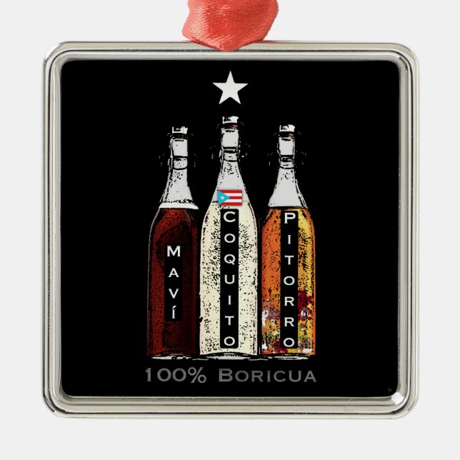 Navidad Boricua Puerto Rico Traditional Drinks Metal Tree Decoration (Front)