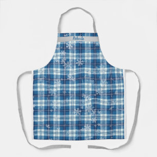 Navidad Elegante Cuadriculado Azul Apron
