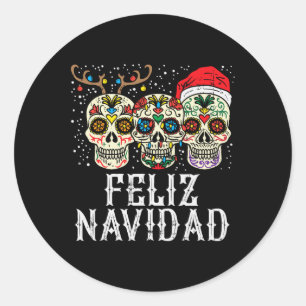 Navidad Sugar Skulls Reindeer Santa Mexican Christ Classic Round Sticker