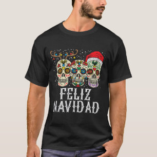 Navidad Sugar Skulls Reindeer Santa Mexican Christ T-Shirt