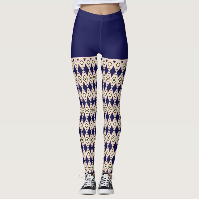 navie blue Tribal Pattern Leggings (Front)