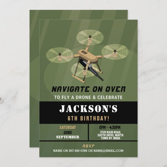 Navigate Drone Army Birthday Camouflage  Invitation (Front/Back)