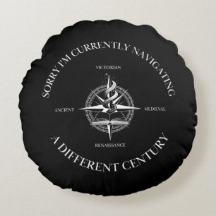 Navigating a Different Century Dark Academia Round Cushion
