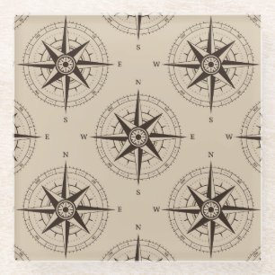 Navigation Compass Pattern Glass Coaster