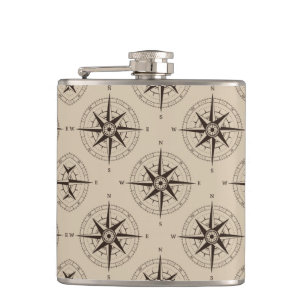 Navigation Compass Pattern Hip Flask