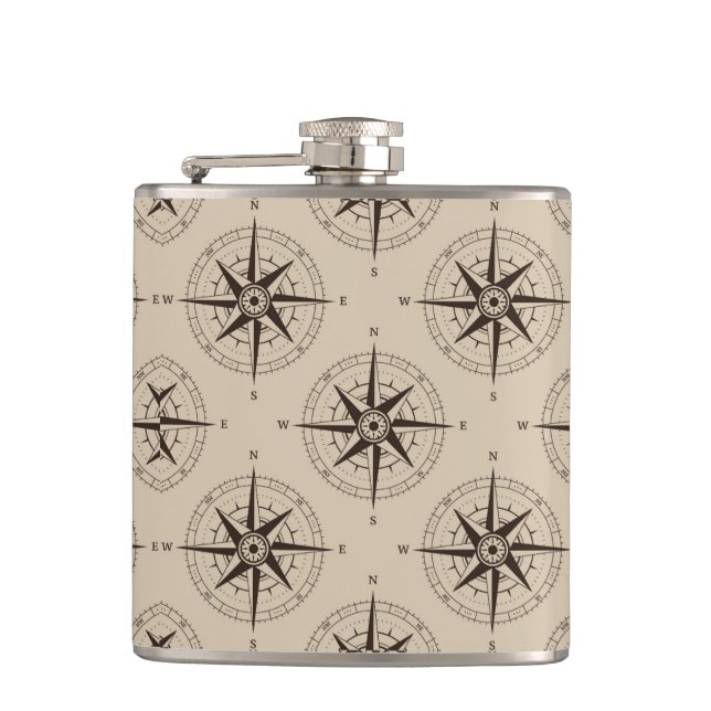 Navigation Compass Pattern Hip Flask (Front)