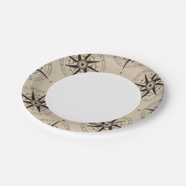 Navigation Compass Pattern Paper Plate (Angled)
