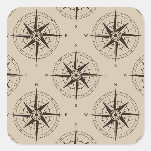 Navigation Compass Pattern Square Sticker (Front)