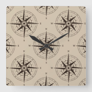 Navigation Compass Pattern Square Wall Clock