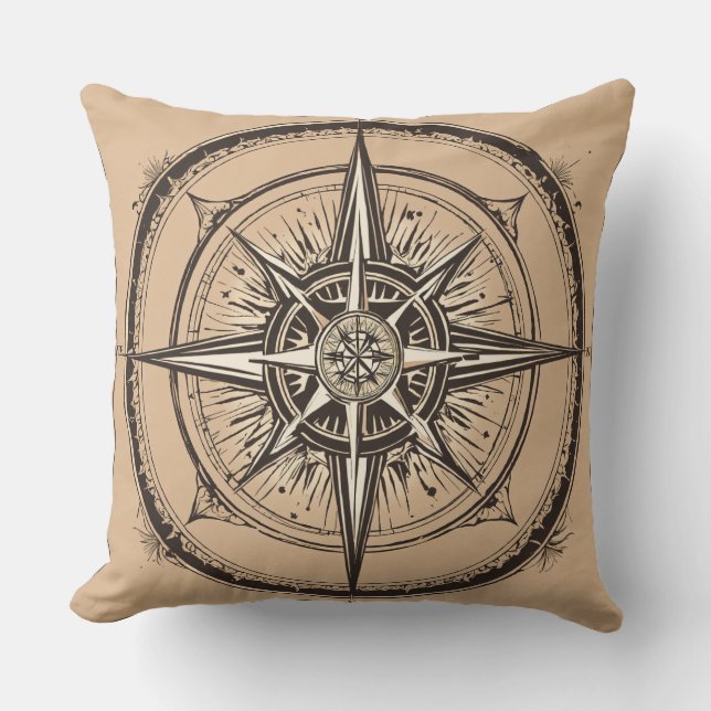 "Navigational Charm: Compass Printed Pillow" Cushion (Front)