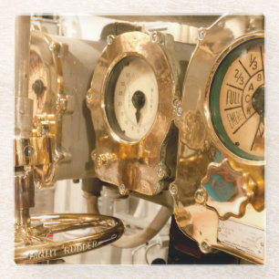 Navigational Gauges And Instruments On Submarine Glass Coaster