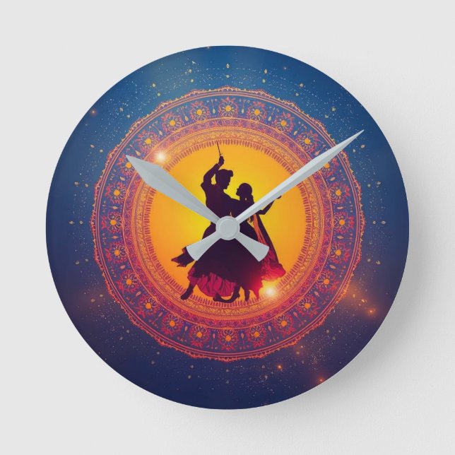 Navratri - A Festival of Devotion and Dance Round Clock (Front)