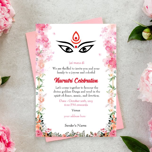 Navratri Durga Puja Celebration Floral Colourful Invitation (Creator Uploaded)