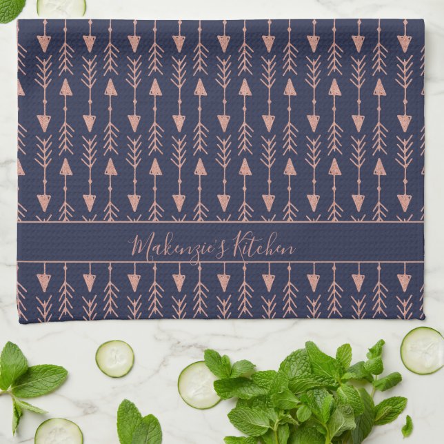 Navt Blue Rose Gold Foil Arrows | Add Your Name Tea Towel (Folded)