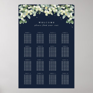 Navy 24x36" 16 Tables of 10 Seating Chart Poster