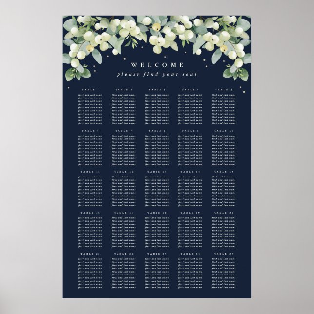 Navy 24x36" 25 Tables of 10 Seating Chart Poster (Front)