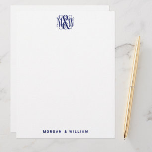 Navy 3 Initial Vine Script Monogram B&G DIY BG Custom Letterhead
