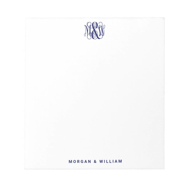 Navy 3 Initial Vine Script Monogram B&G DIY BG Notepad (Front)