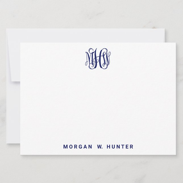 Navy 3 Initial Vine Script Monogram DIY BG Thank You Card (Creator Uploaded)