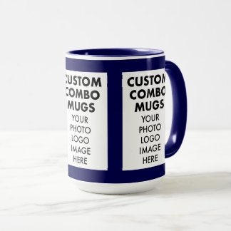 Navy 4:6 Frame 3 x Photo Logo Large Custom Combo Mug