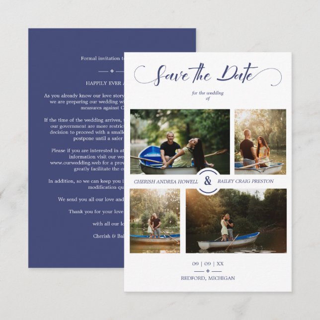 Navy 4 Custom Photos Minimalist Collage Wedding (Front/Back)