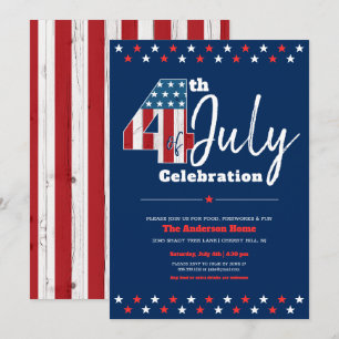Navy 4th of July USA Flag Stars Bold Modern Rustic Invitation