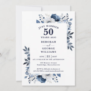 Navy 50th Wedding Anniversary Monogram Floral Invitation