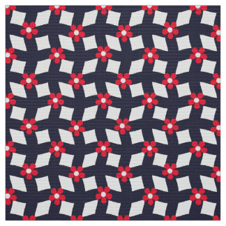 Navy Abstract Floral Grid - Poplin Fabric