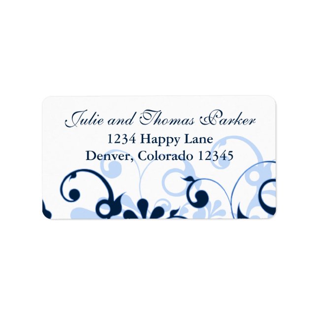 Navy Abstract Floral Wedding Return Address Label (Front)