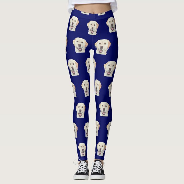 Navy Adorable Yellow Labrador Retriever Leggings (Front)