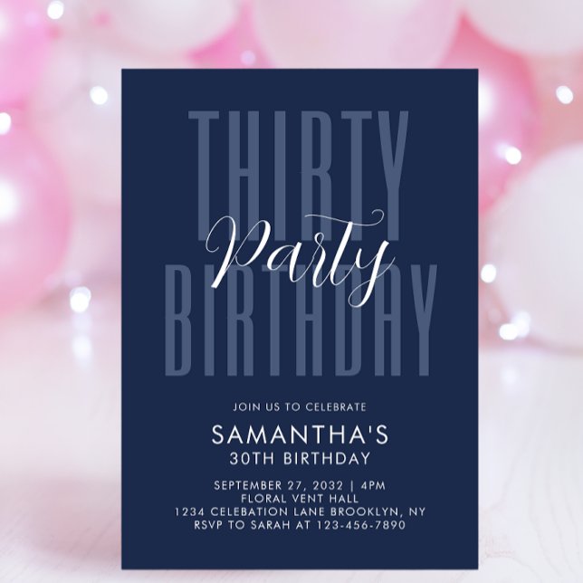 Navy Adult Birthday Bold Typography Script Overlay Invitation (Creator Uploaded)