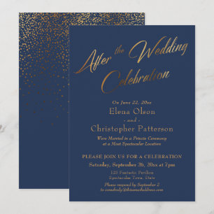 Navy After the Wedding Celebration, Gold Confetti Invitation