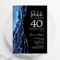 Navy Agate Silver Black Surprise 40th Birthday