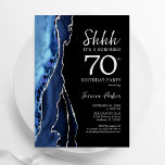 Navy Agate Silver Black Surprise 70th Birthday Invitation<br><div class="desc">Navy blue,  black and silver agate surprise 70th birthday party invitation. Elegant modern design featuring royal blue watercolor agate marble geode background,  faux glitter silver and typography script font. Trendy invite card perfect for a stylish women's bday celebration. Printed Zazzle invitations or instant download digital printable template.</div>