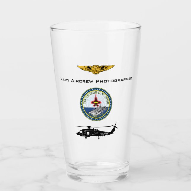 Navy Aircrew Photographer USS G.H. Bush with helo  Glass (Front)