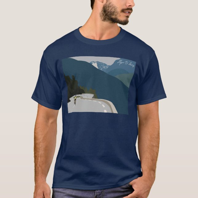 Navy, Alpe d’Huez cycling digital print T-Shirt (Front)