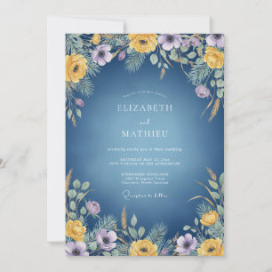 Navy Amethyst Wildflower Wedding Invitation