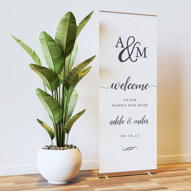 Navy Ampersand Monogram Wedding Welcome Retractable Banner (Creator Uploaded)
