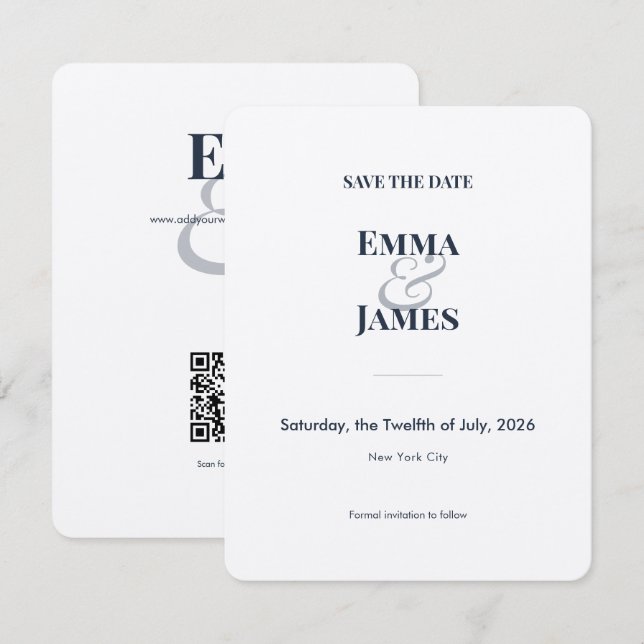 Navy Ampersand Save the Date | Wedding Card (Front/Back)