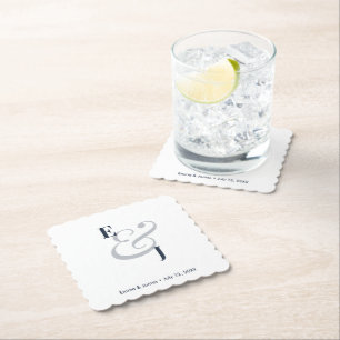 Navy Ampersand Wedding   Cocktail  Paper Coaster