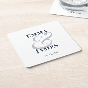 Navy Ampersand Wedding    Square Paper Coaster