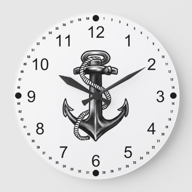 Navy Anchor And Rope Large Clock (Front)