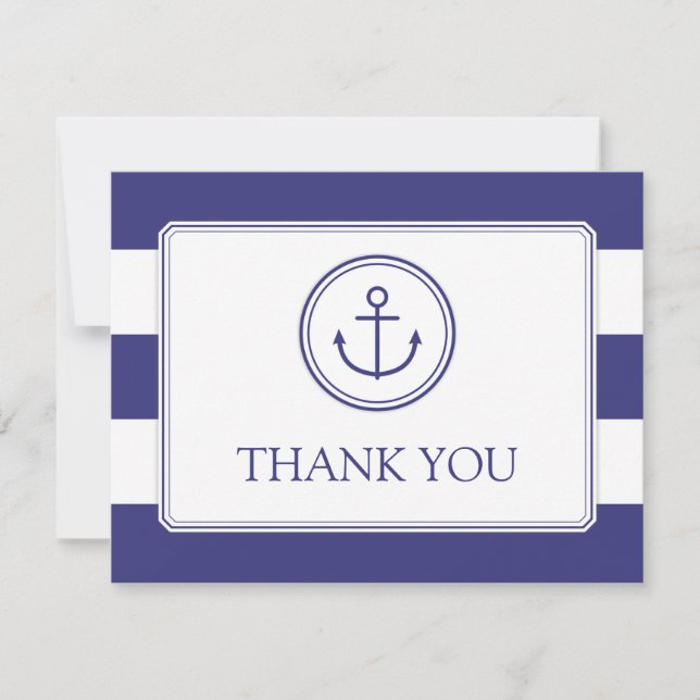 Navy Anchor Baby Shower Thank You Nautical Stripes Card (Front)