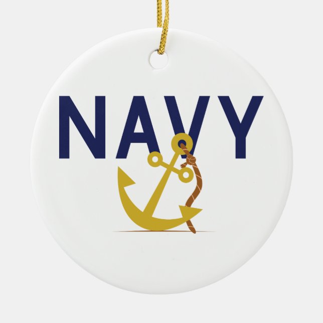 Navy Anchor Ceramic Tree Decoration (Front)