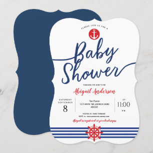 Navy, Anchor, Modern, Nautical Theme, Baby Shower Invitation