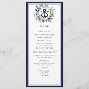 Navy Anchor Monogram Nautical Green Wreath Wedding Menu