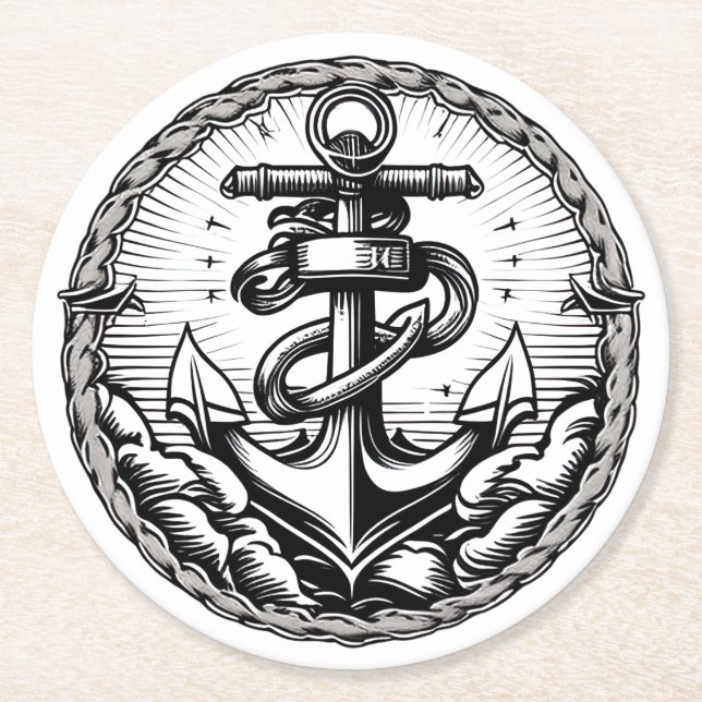 Navy Anchor Nautical Coaster (Front)
