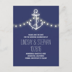 navy anchor nautical save the date postcards